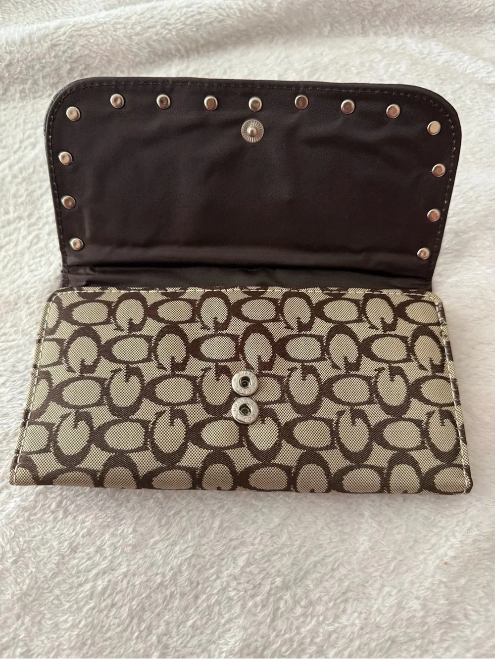 Stylish Patchwork Wallet with Metallic Accents